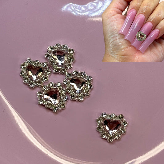 5 pcs Heart Diamond Pink Crystal Nail Charms - Perfect for Valentine’s Nail Art - JTessentials