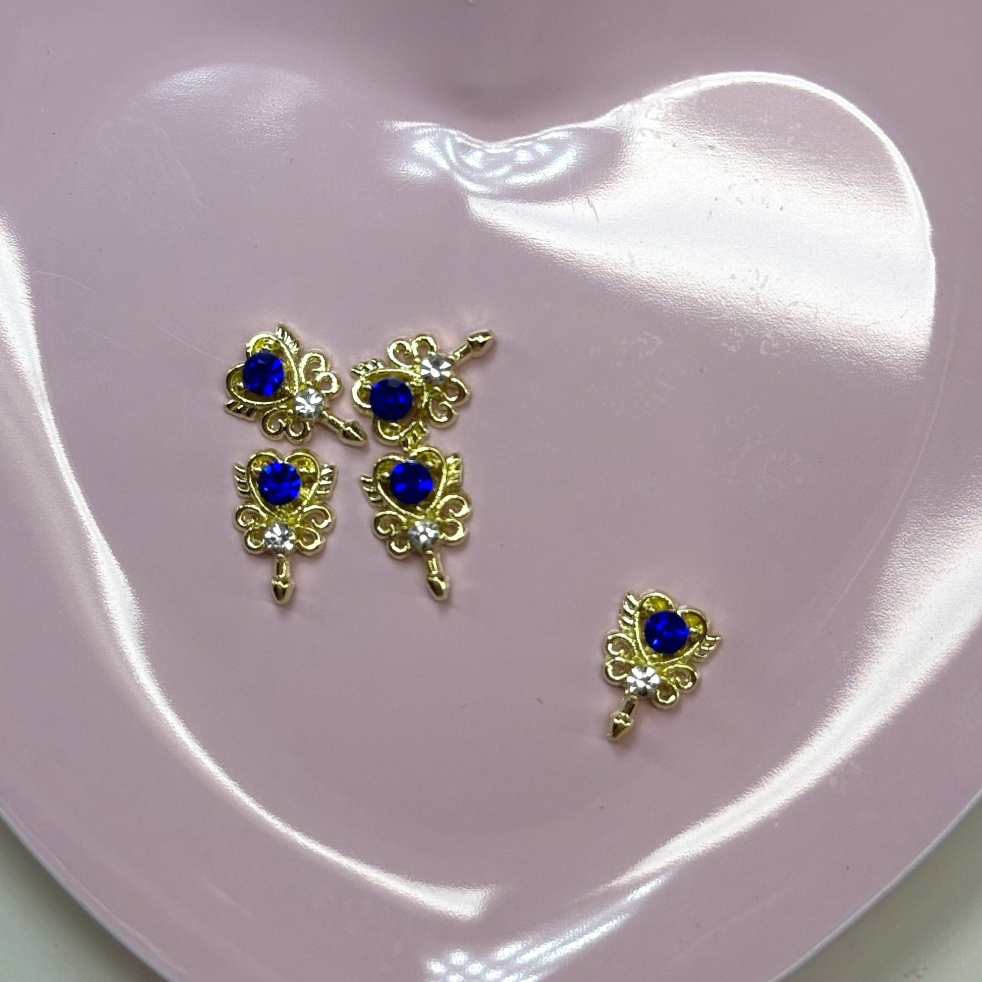 5 pcs Heart Nail Charms - gold and blue Accents Perfect for Valentine’s Day - JTessentials