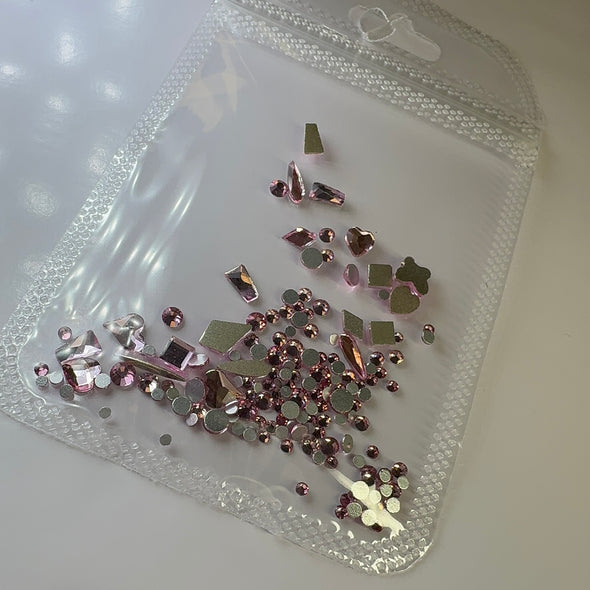 Pink  Rhinestone Mix- nail crystals decoration bag