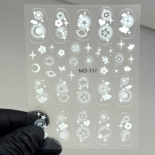 157-White Airbrush-Inspired Nail Stickers