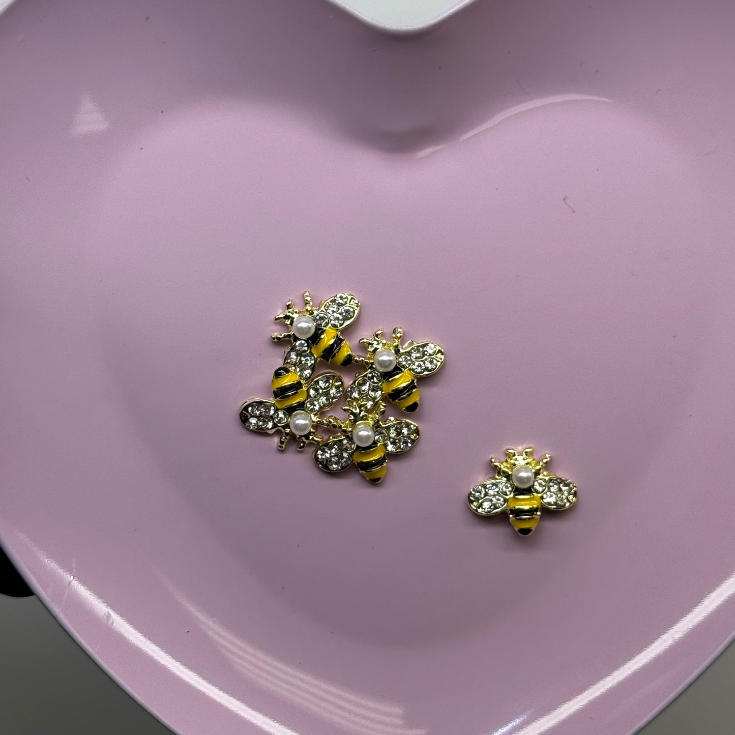 5 PCS Bee Nail Charms – Gold Crystal & Pearl Accents