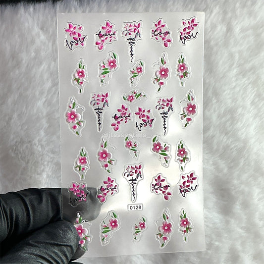5D Pink Floral Nail Stickers with Love Text – Raised Nail Decals|0128 - JTessentials