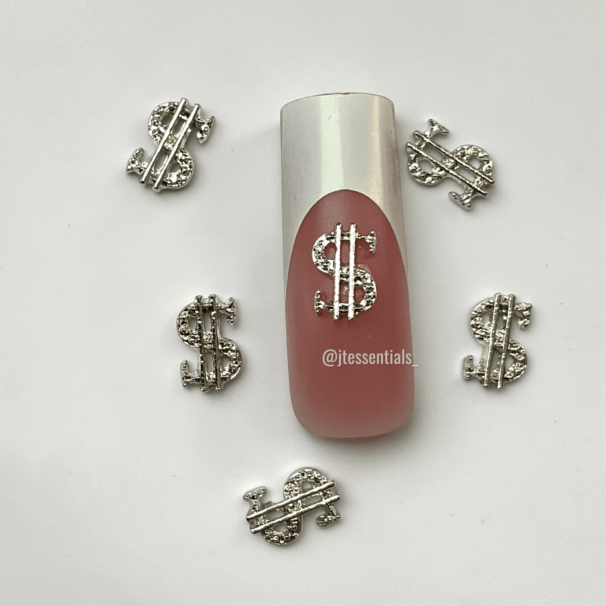 6 PCS Dollar $ign Money Nail Charms - Silver - JTessentials