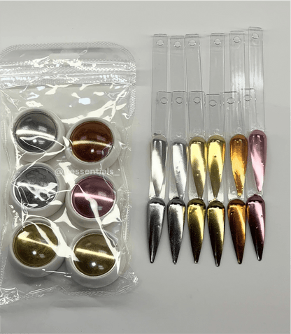 6 pcs - Metallic Chrome Nail Art Powder Set 001 - JTessentials