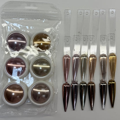 6 pcs - Metallic Chrome Nail Art Powder Set 002 - JTessentials