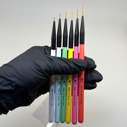 6 - Piece Nail Art Liner Brush Set – Precision Detailing (Sizes 5, 7, 9, 11, 13, 15) - JTessentials