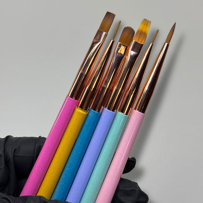 6 - Piece Pastel Liner Nail Art Brush Set pearly style– Detail Nail Brushes for Gel, Polish Designs - JTessentials
