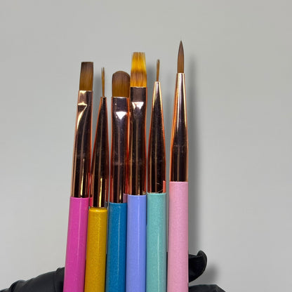 6 - Piece Pastel Liner Nail Art Brush Set pearly style– Detail Nail Brushes for Gel, Polish Designs - JTessentials