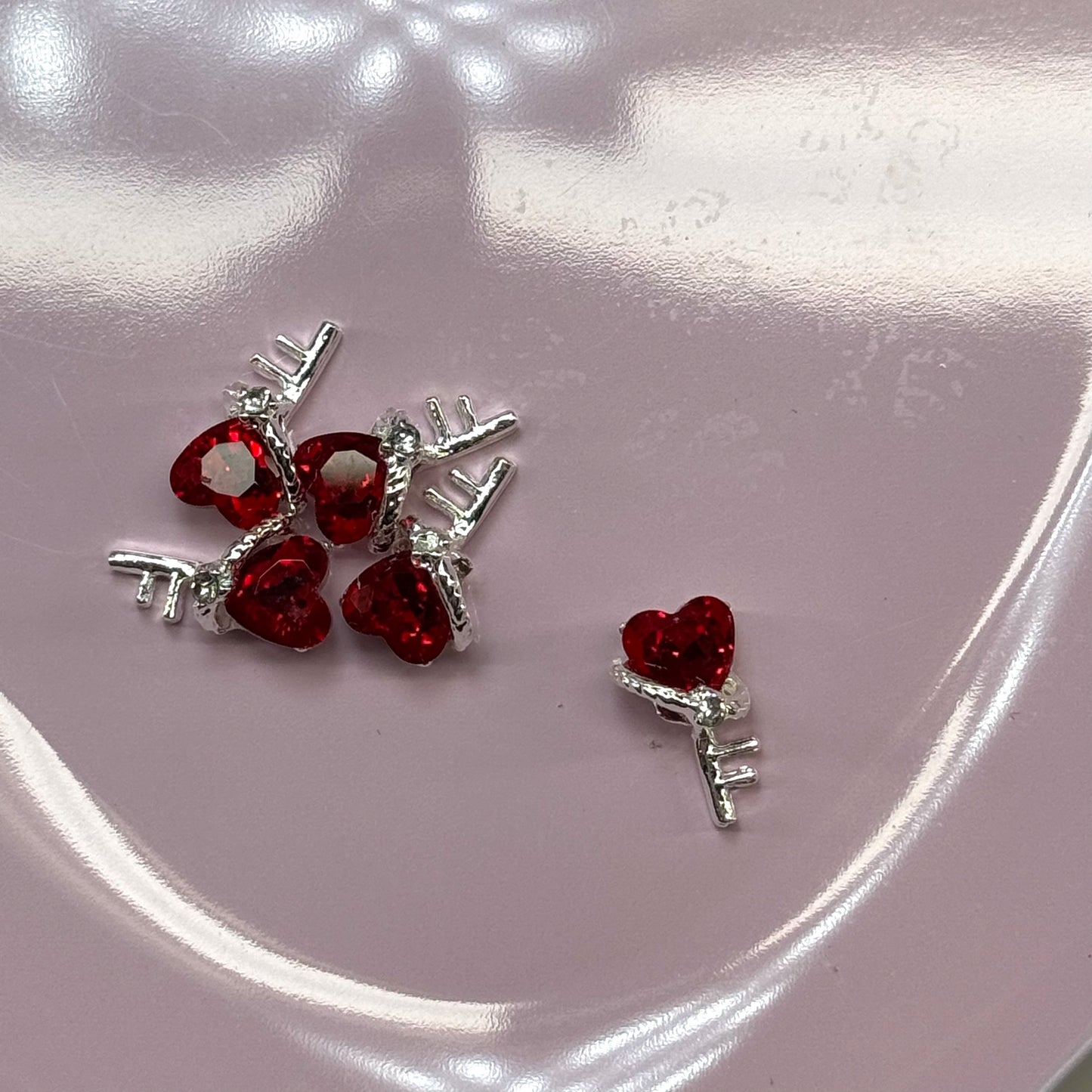 5 pcs Red Key with Heart Nail Charms - Perfect for Valentine’s Day Nail Art