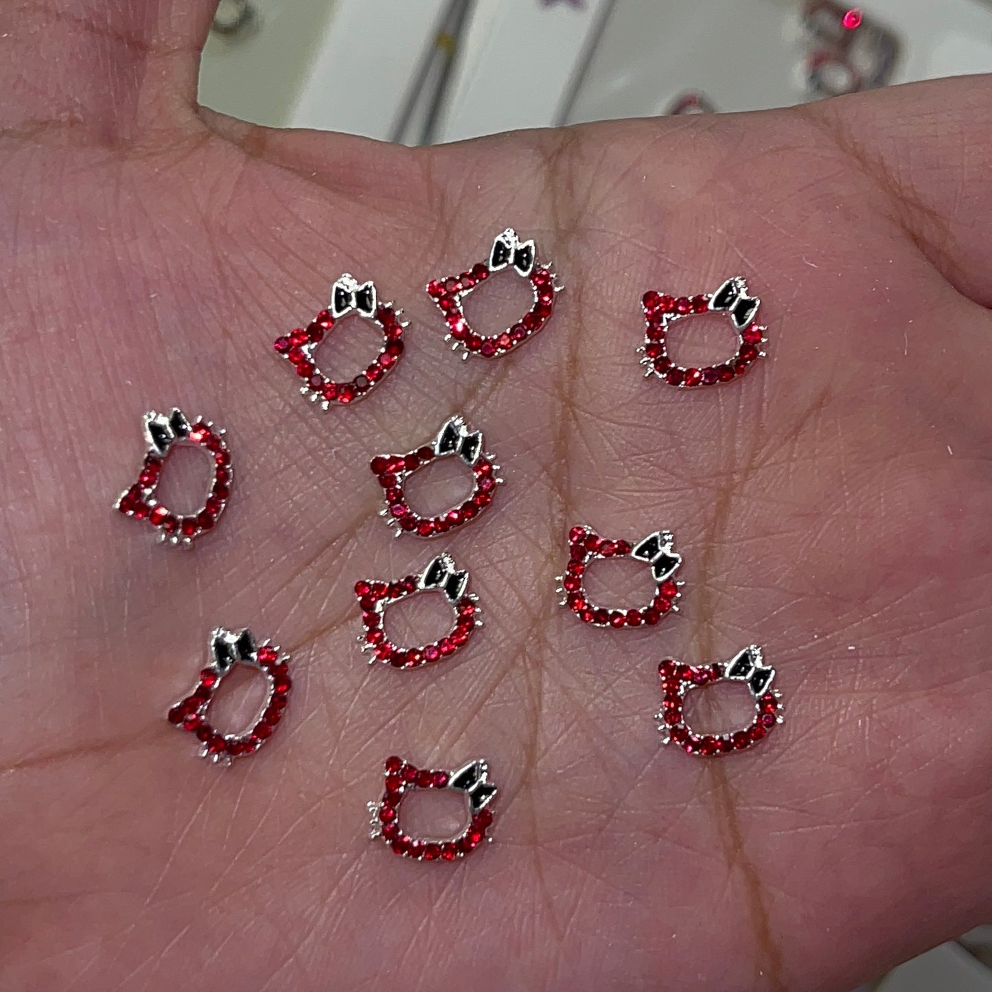 10pc kitty Nail Charms•RED outline