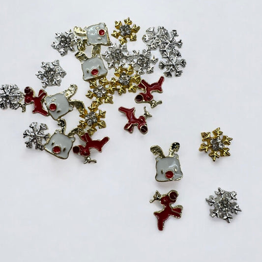 25-Piece Christmas Nail Charm Mix - Snowflake & Reindeer Holiday Set