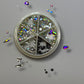 Premium Mixed Rhinestone Nail Art Wheel – Iridescent AB & Black Diamond Crystals Assorted Sizes for Nails