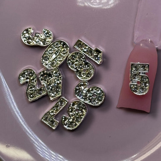 Silver Rhinestone Number Nail Charms – 0-9 Digits for Custom Nail Art
