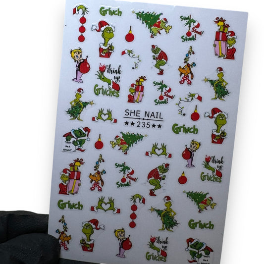 Grinch Nail Stickers #235 - Festive Holiday Nail Art for Christmas