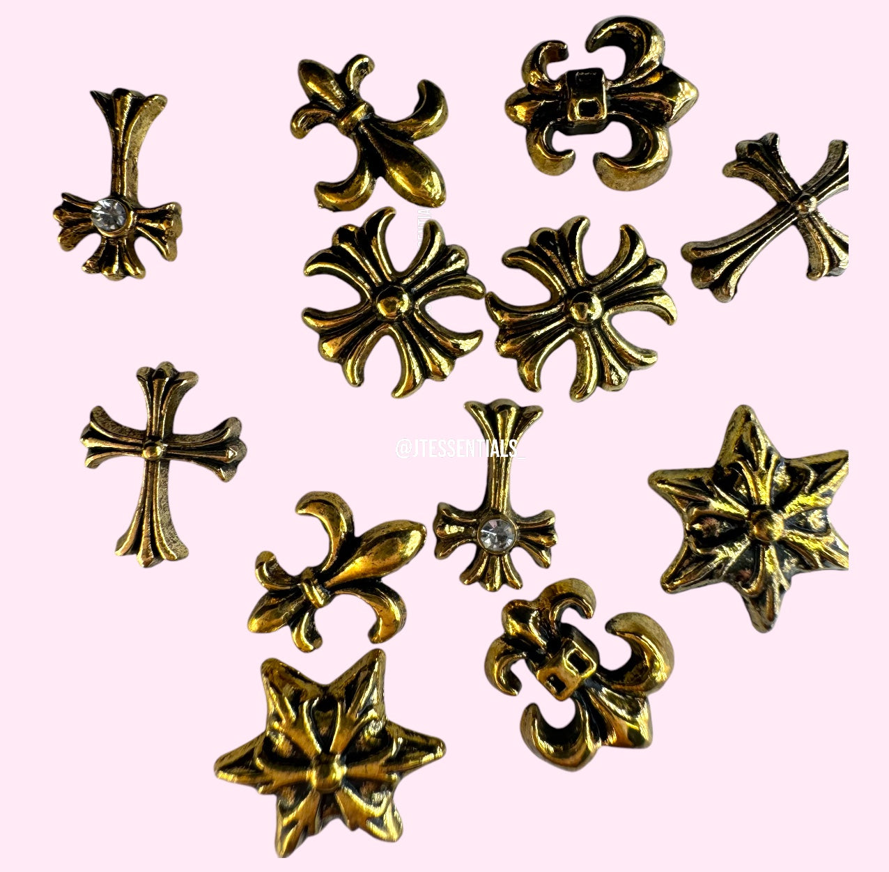 12pcs Cross Mix Nail Charms – 4 Variety Set (Silver, Black, Gold)