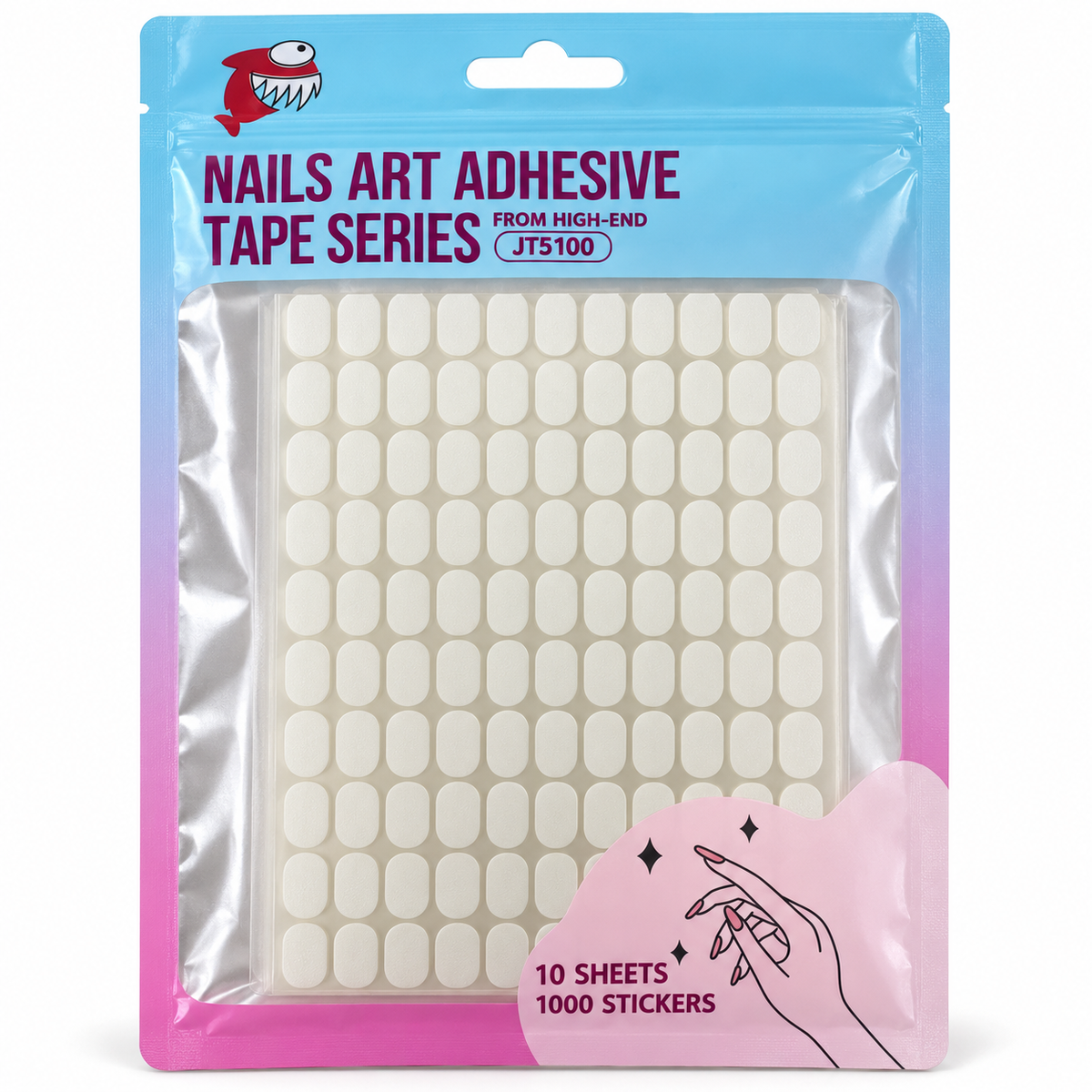 Nail Art Adhesive Tabs for Display Tips – 1,000 Stickers / 10 Sheets