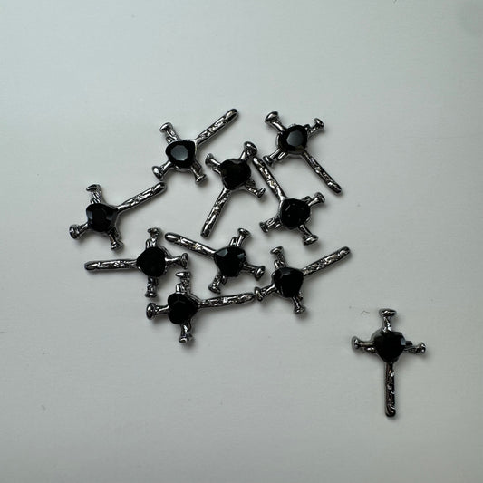 10 pcs Heart Cross Nail Charms - Silver Metallic 3D Nail Art Accessories for Stunning Nail Designs