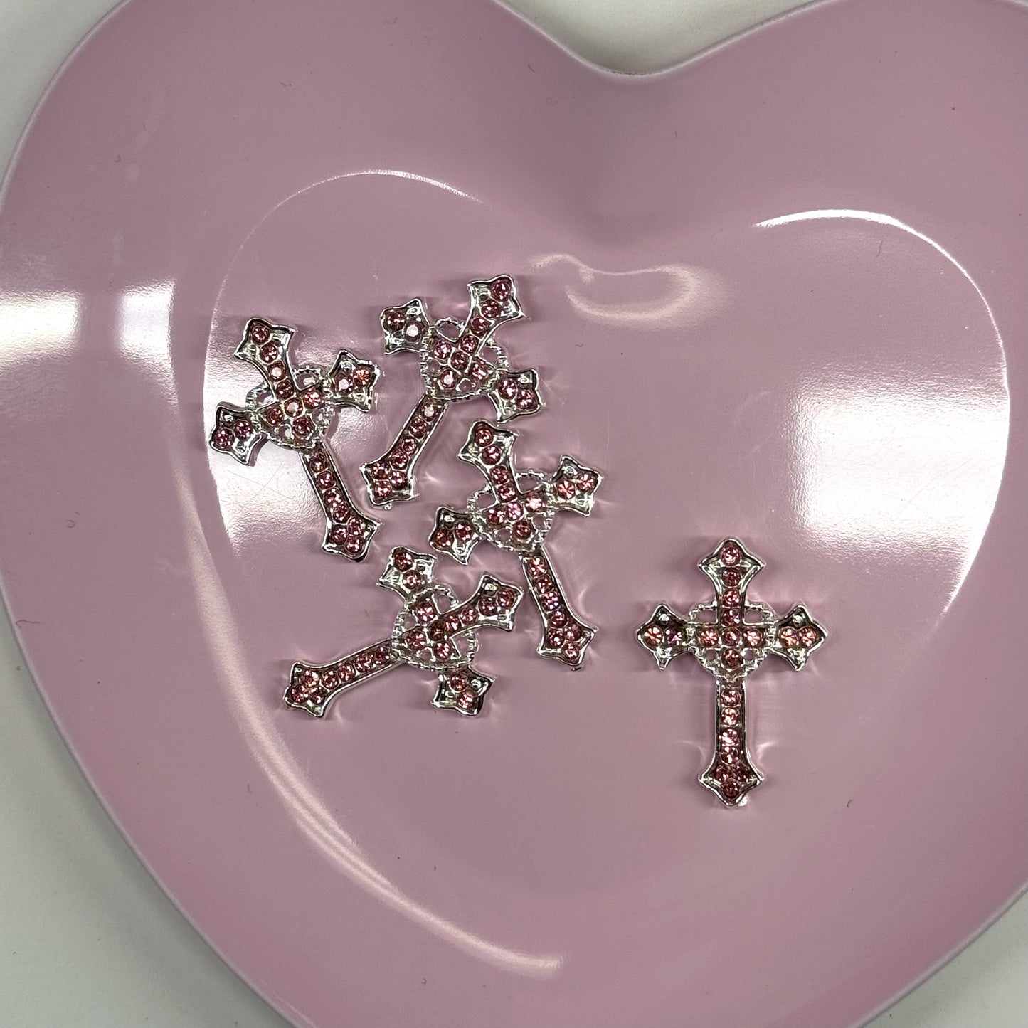 5 Pcs Cross -03 Heart Bling Nail Charms - Big Statement Nail Art Accessories