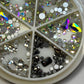 Premium Mixed Rhinestone Nail Art Wheel – Iridescent AB & Black Diamond Crystals Assorted Sizes for Nails