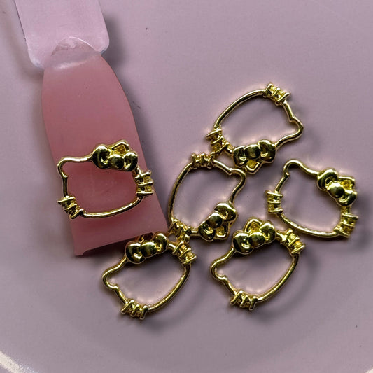 GOLD- Hello Kitty Nail Charms – 6pc Outline Head Set | Kawaii Nail Art Charms