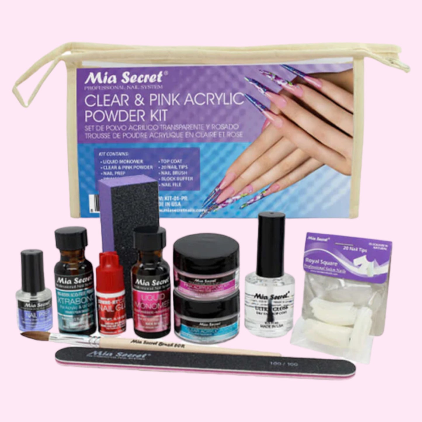 Clear & Pink Acrylic Powder Kit
| Nail kit Beginner Friendly• Mia secret