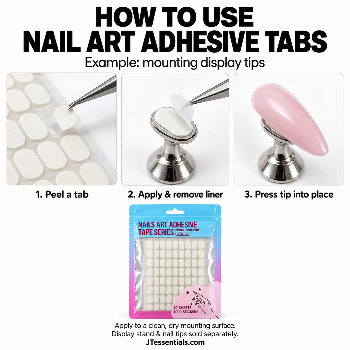 Nail Art Adhesive Tabs for Display Tips – 1,000 Stickers / 10 Sheets
