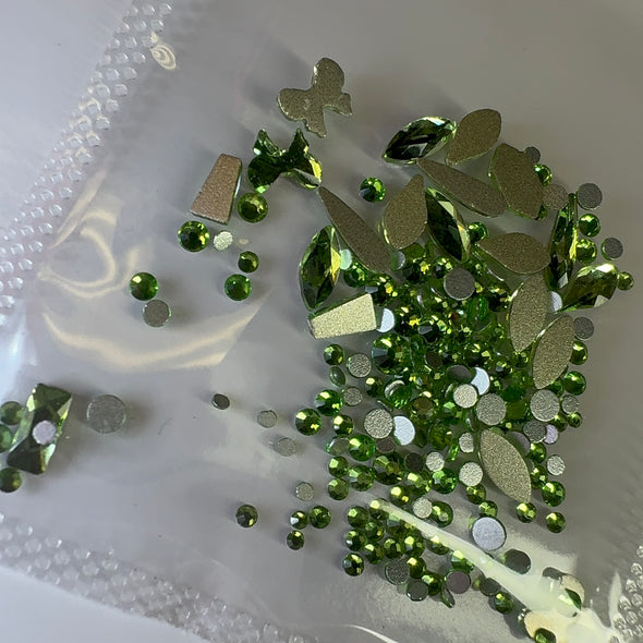 Lime green Rhinestone Mix- nail crystals decoration bag