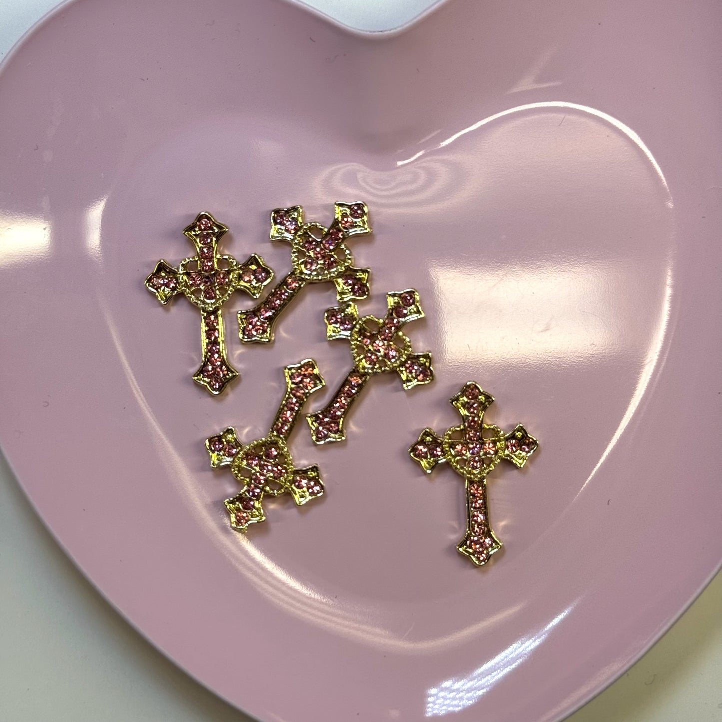 5 Pcs Cross -01 Heart Bling Nail Charms - Big Statement Nail Art Accessories