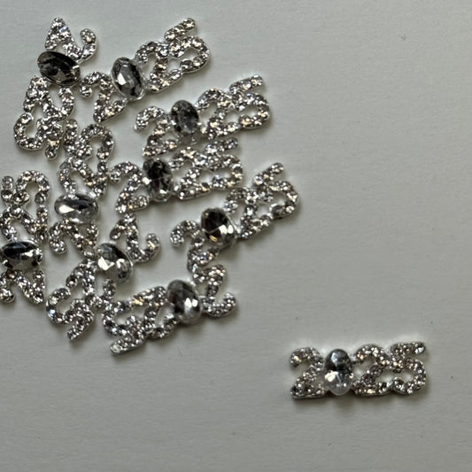 10 Pcs 2025 Silver Nail Charms - Bling Rhinestone Nail Decorations