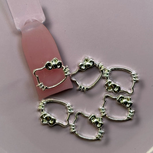 SILVER-Hello Kitty Nail Charms – 6pc Outline Head Set | Kawaii Nail Art Charms