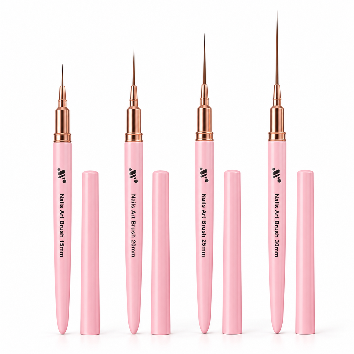 Pink Nail Art Liner Brush with Cap – 15mm, 20mm, 25mm & 30mm