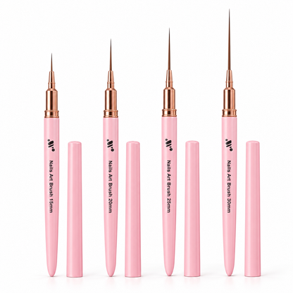 Pink Nail Art Liner Brush with Cap – 15mm, 20mm, 25mm & 30mm