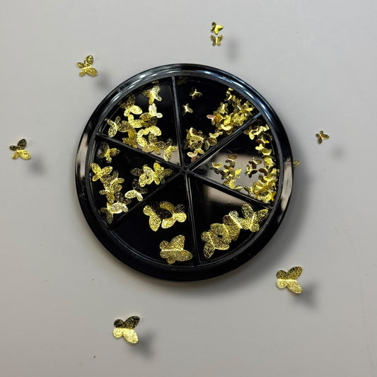 Butterfly Gold Nail Charms Wheel – 3D Metallic Butterfly Decorations for Nails