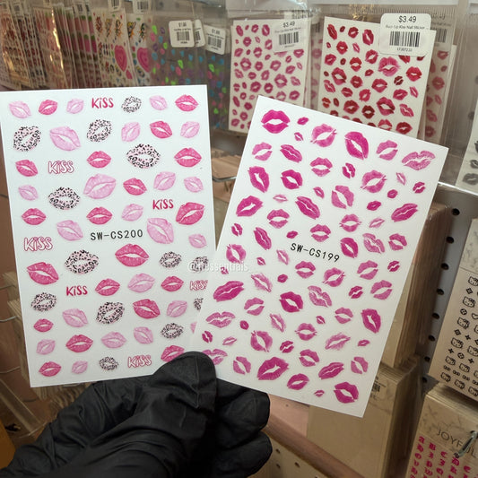 Kiss Lip Nail Stickers | Pink Lip Decals 199-200