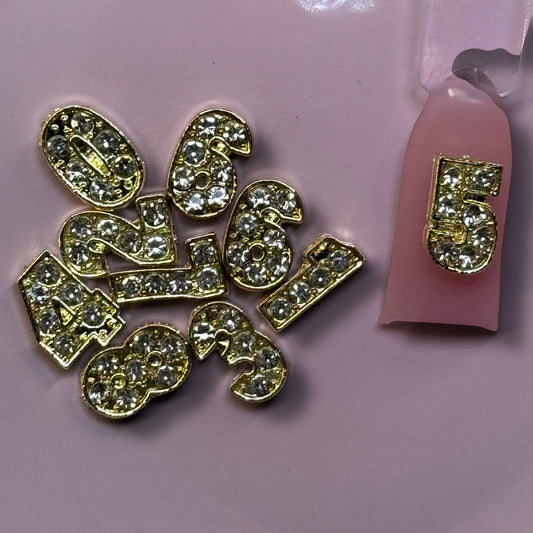 Gold Rhinestone Number Nail Charms – 0-9 Digits for Custom Nail Art