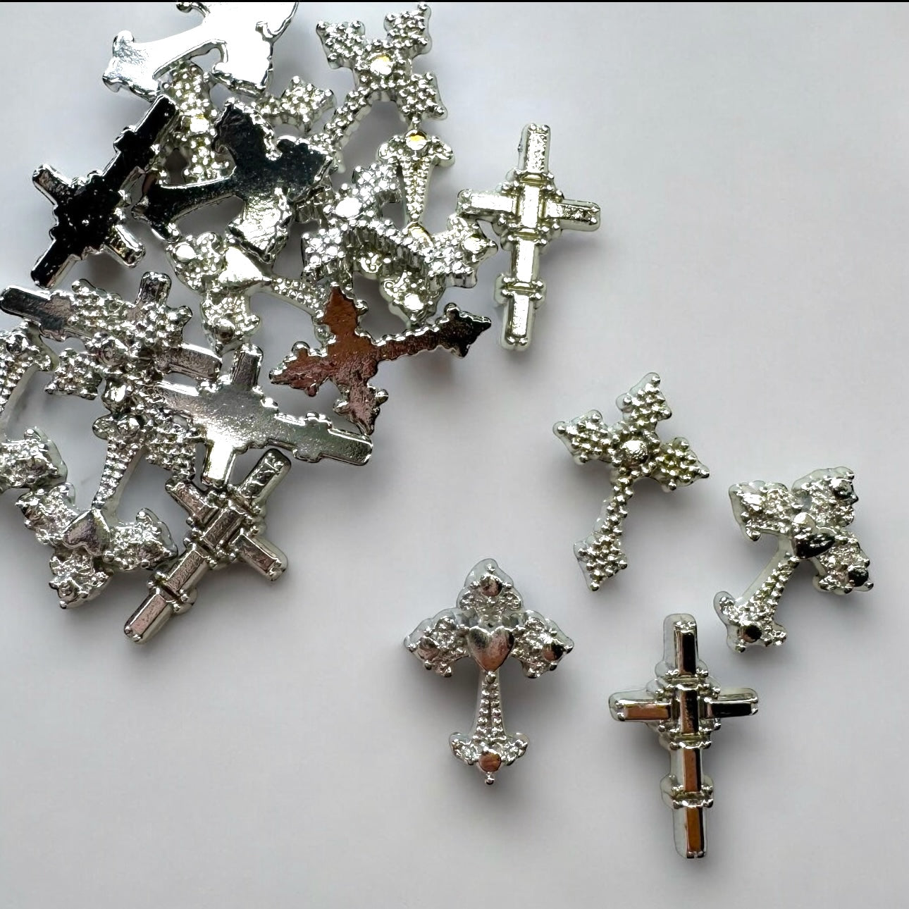 20-Piece Cross Silver Mix Nail Charms - Stylish Metallic Accent Set for Nail Art