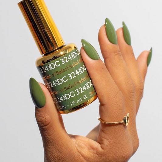 SAFARI #324 DC Gel Duo – Earthy Olive-Toned Gel Polish + Matching Nail Lacquer