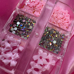 Deli Pink BoX- Nail charm bows bling & flowers