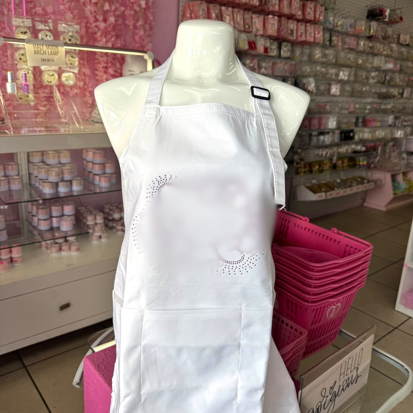 Waterproof white & AB KITTY Apron – Chic & Functional for Nail Techs, Stylists & Artists