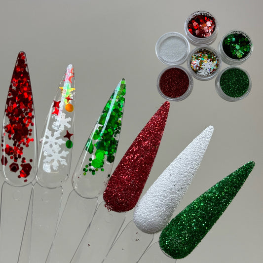 6-Piece Christmas Glitter Nail Art Set - Festive Decorations for Nails