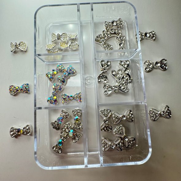 30 PCs Silver Bling Bow Nail Charms - High-Quality