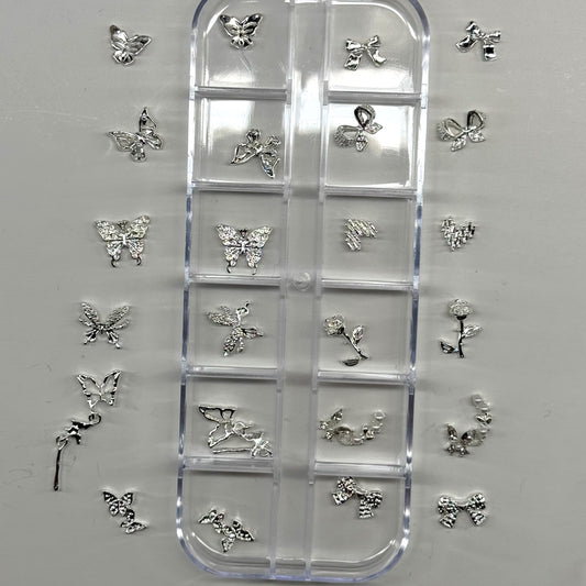 24 pcs-SILVER NAIL CHARM BOX