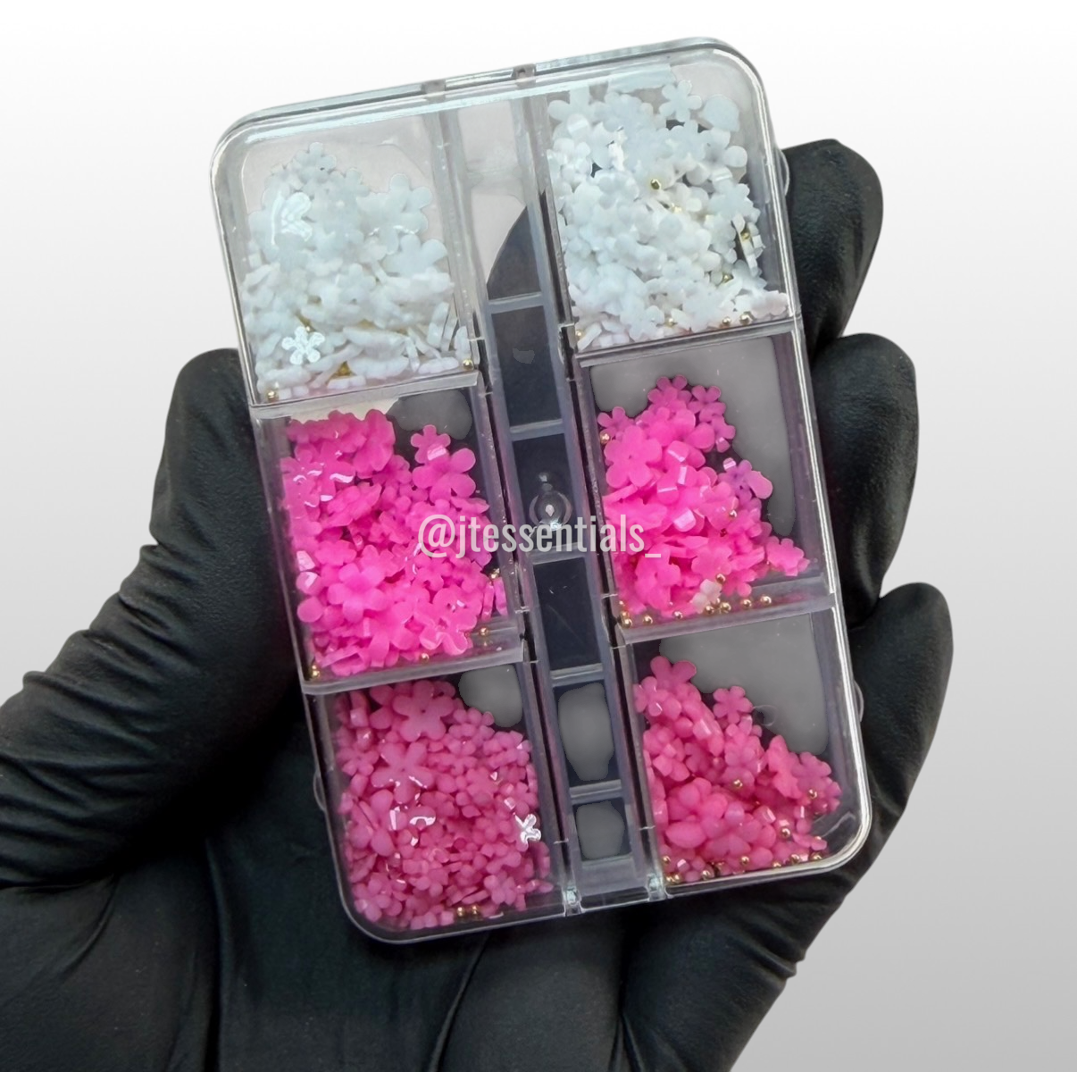 3D Pink & White Resin Flower Nail Charm Box
