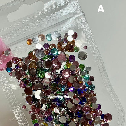 Rainbow color Mixed flat-back rhinestone/gems