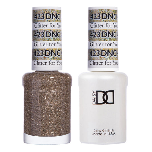 GLITTER FOR YOU #423 – DND Gel Polish Duo | Sparkling Silver Glitter Gel + Matching Lacquer
