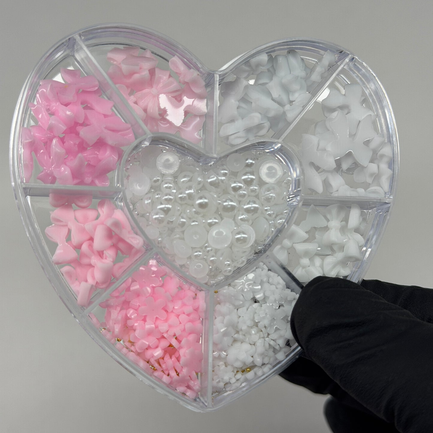 Heart Box Nail Charms - bows & pearls