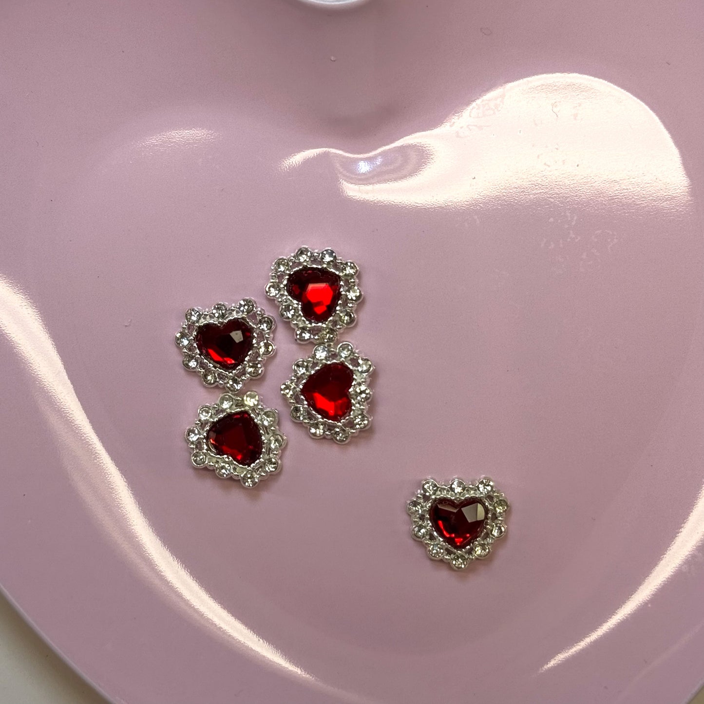 5 pcs Heart Diamond Red Crystal Nail Charms- Perfect for Valentine’s Nail Art