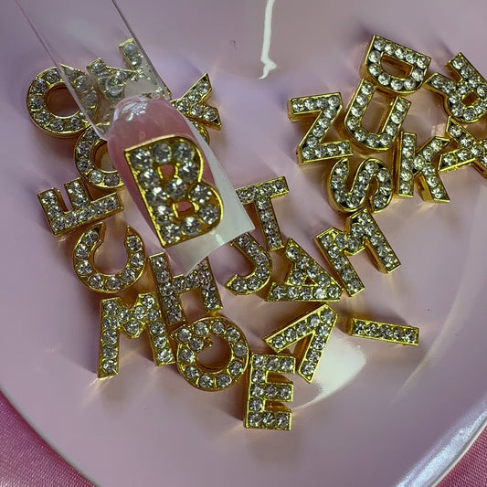 Big Gold letter Alphabet Nail charm Bling