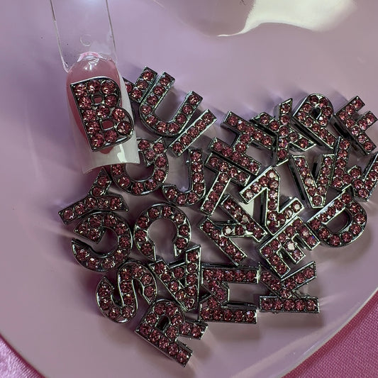 Big pink  letter Alphabet Nail charm Bling