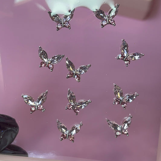 10 PCs Crystal butterfly - Light pink nail charms